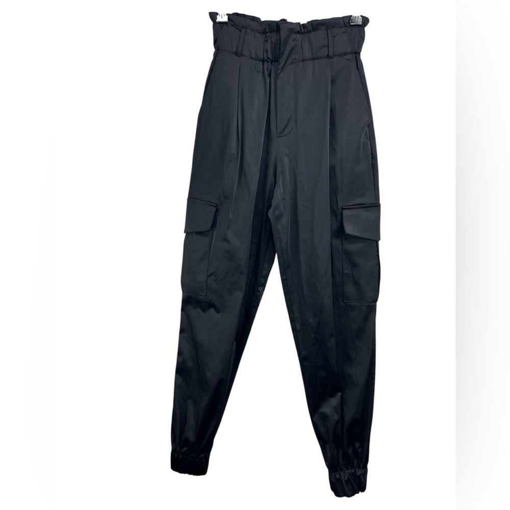 Zara Cargo Satin Pants with Elasticized Paper Bag Waist and Ankles Womens XS
